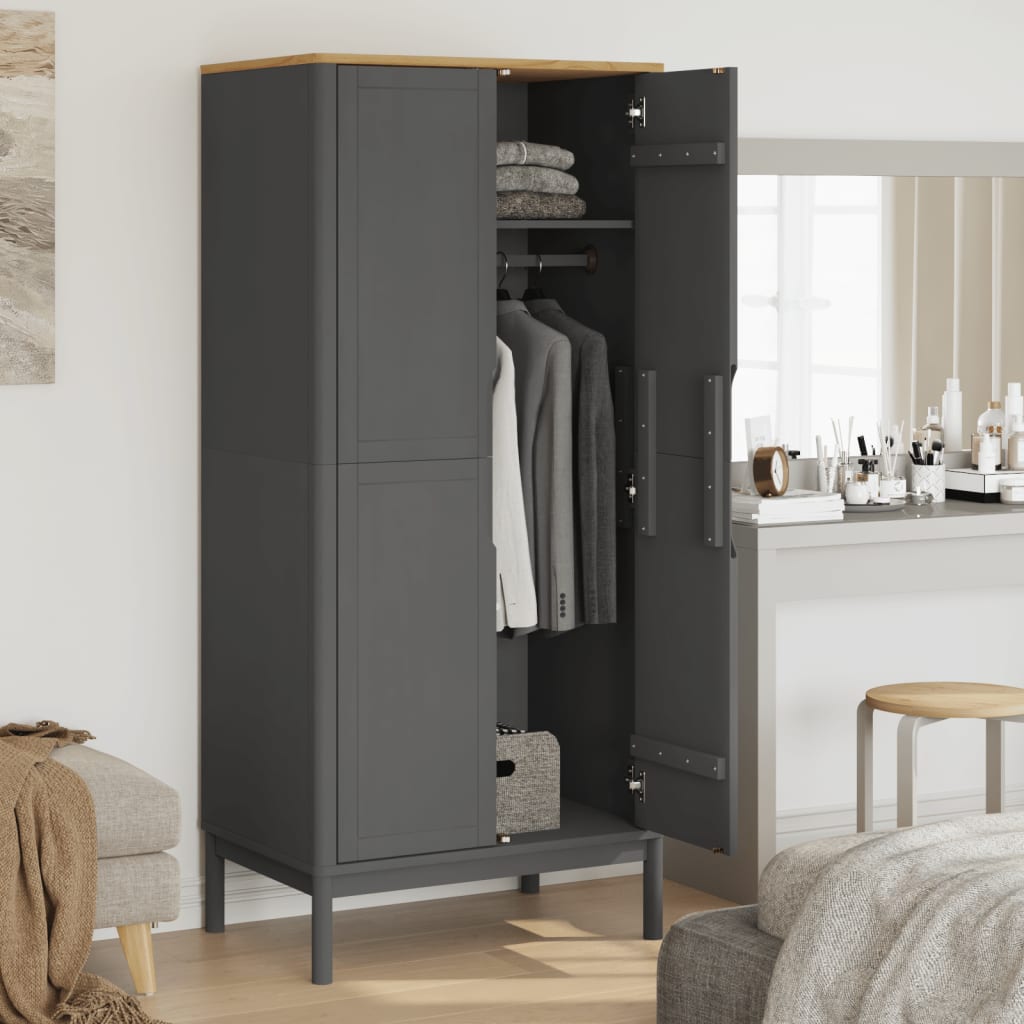 Garde-robe FLORO gris 77x53x171 cm bois massif de pin