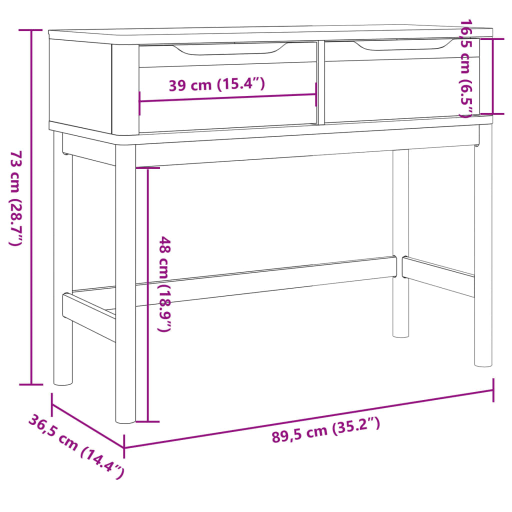 FLORO white console table 89.5x36.5x73 cm solid pine wood