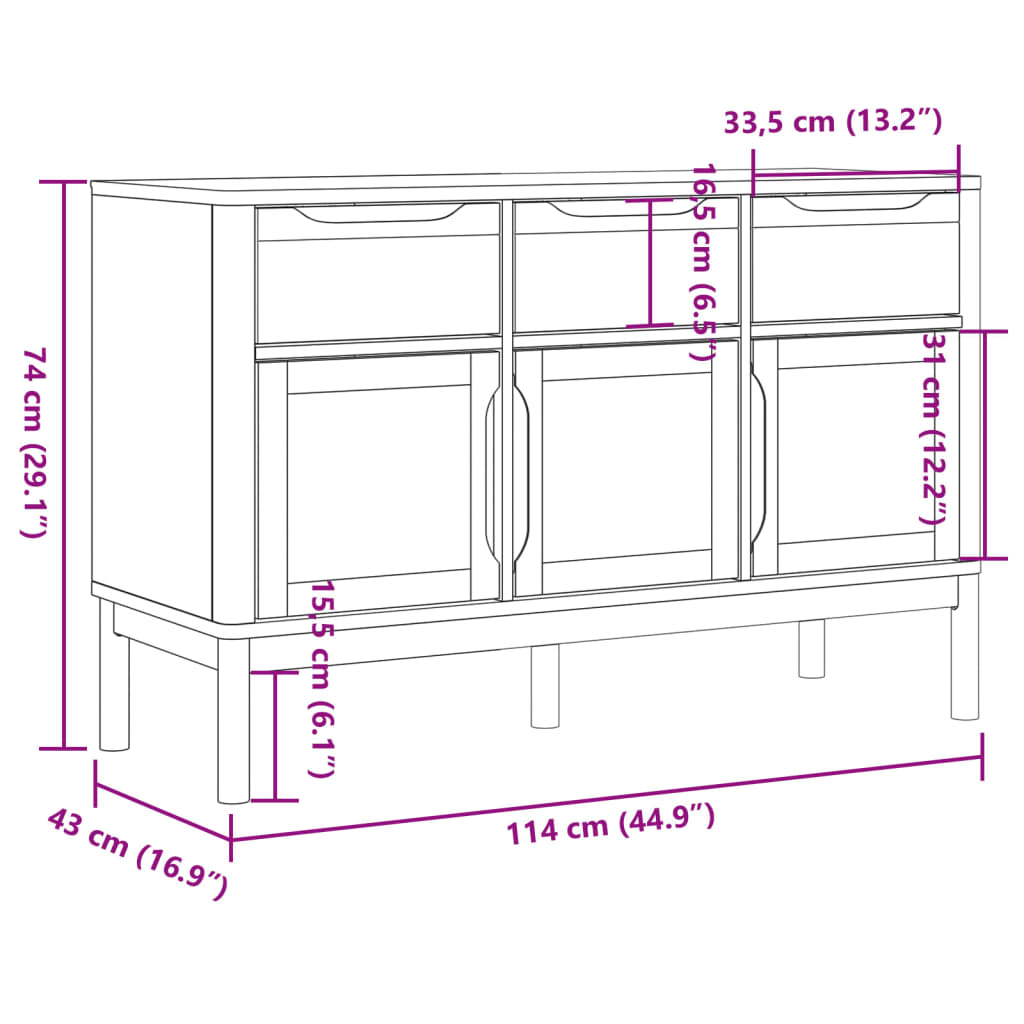 FLORO sideboard waxed brown 114x43x74 cm solid pine wood