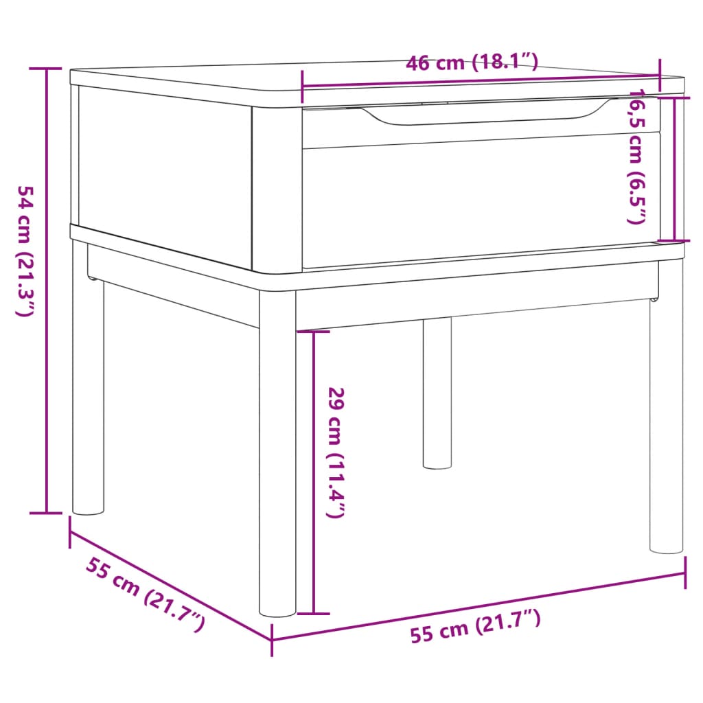 Table de chevet FLORO marron cire 55x55x54 cm pin massif