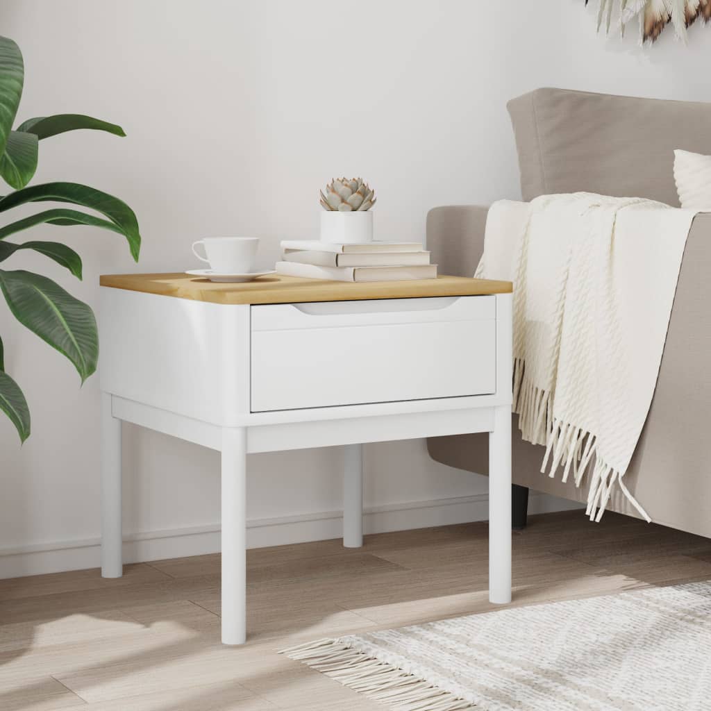 FLORO white bedside table 55x55x54 cm solid pine wood