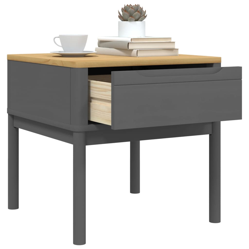 FLORO grey bedside table 55x55x54 cm solid pine wood