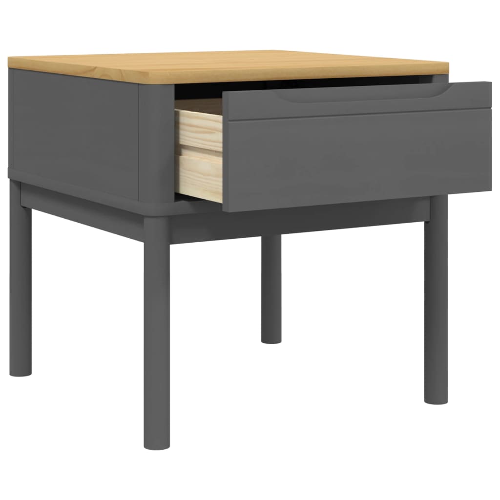 FLORO grey bedside table 55x55x54 cm solid pine wood