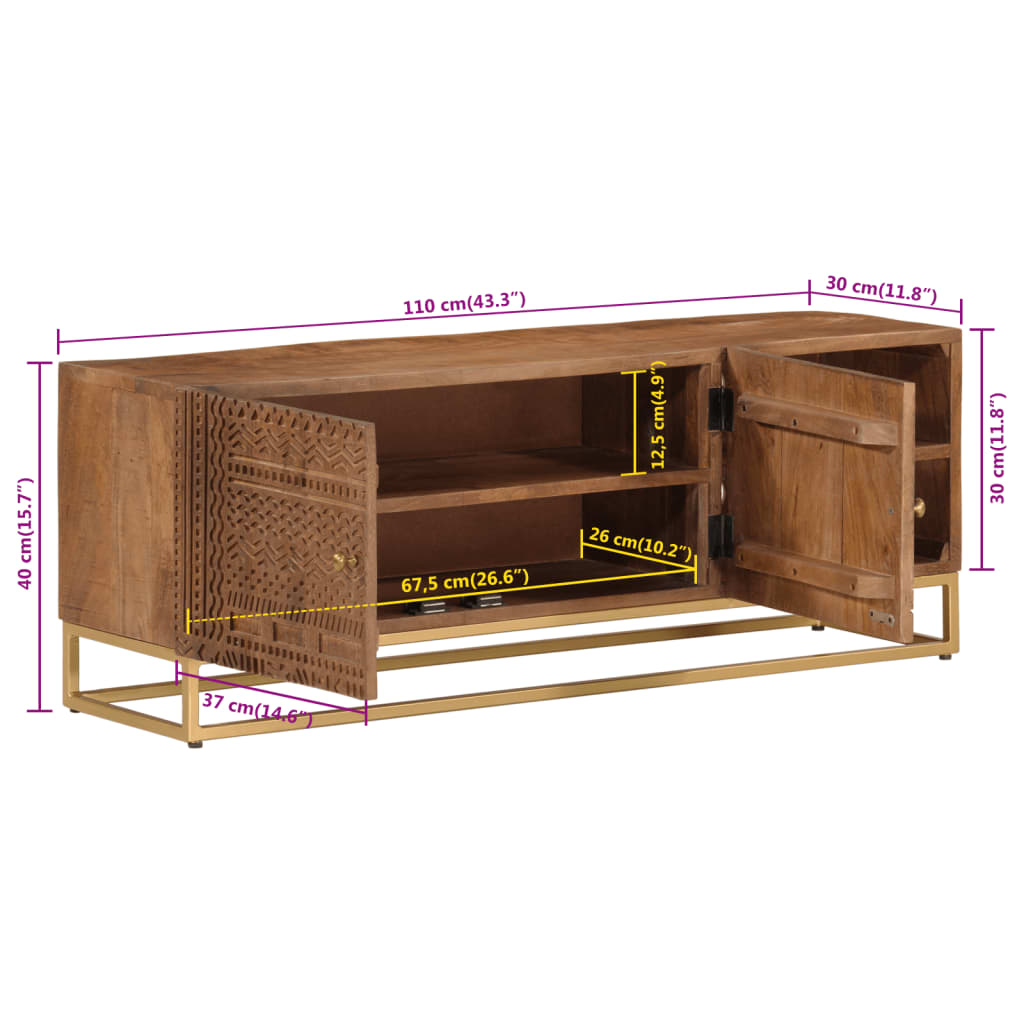 Meuble TV 110x30x40 cm bois massif de manguier et fer