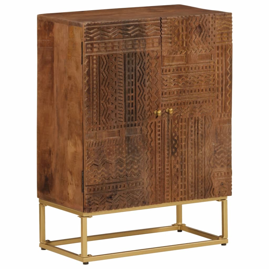 Buffet noir 55x30x76 cm bois massif de manguier et fer