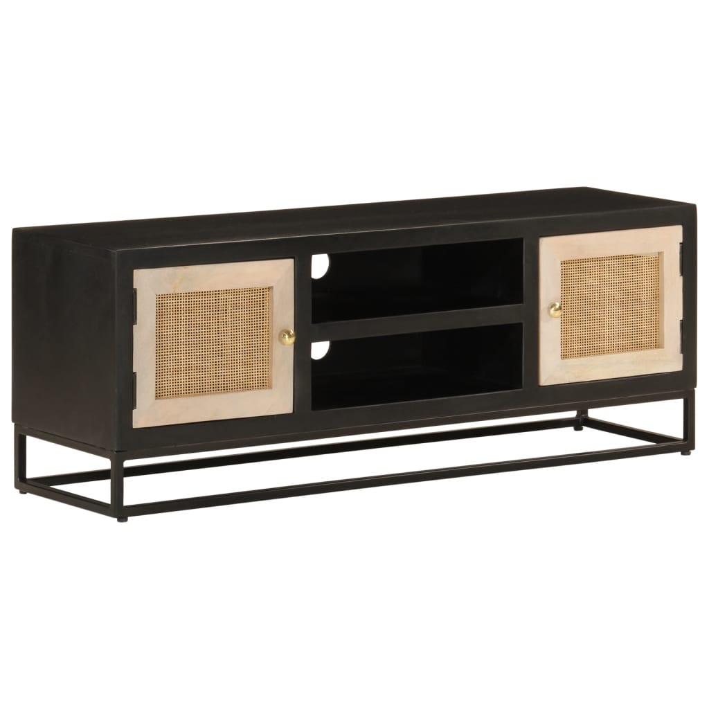 Meuble TV noir 110x30x40 cm bois massif de manguier et fer