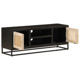 Meuble TV noir 110x30x40 cm bois massif de manguier et fer