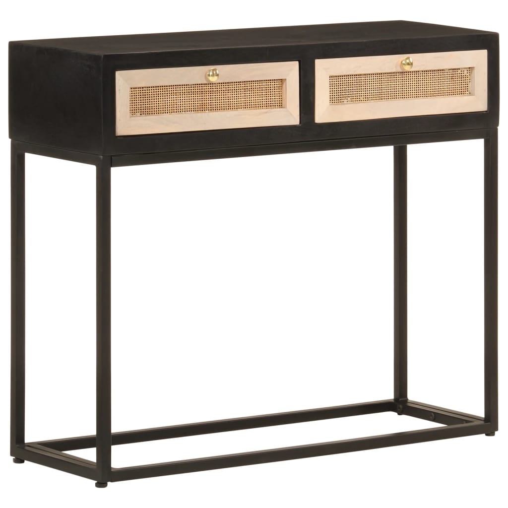 Table console noir 90x30x76 cm bois massif de manguier et fer