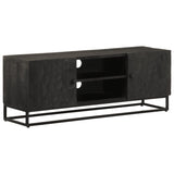 Meuble TV noir 110x30x40 cm bois massif de manguier et fer