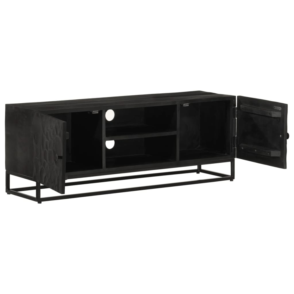 Meuble TV noir 110x30x40 cm bois massif de manguier et fer