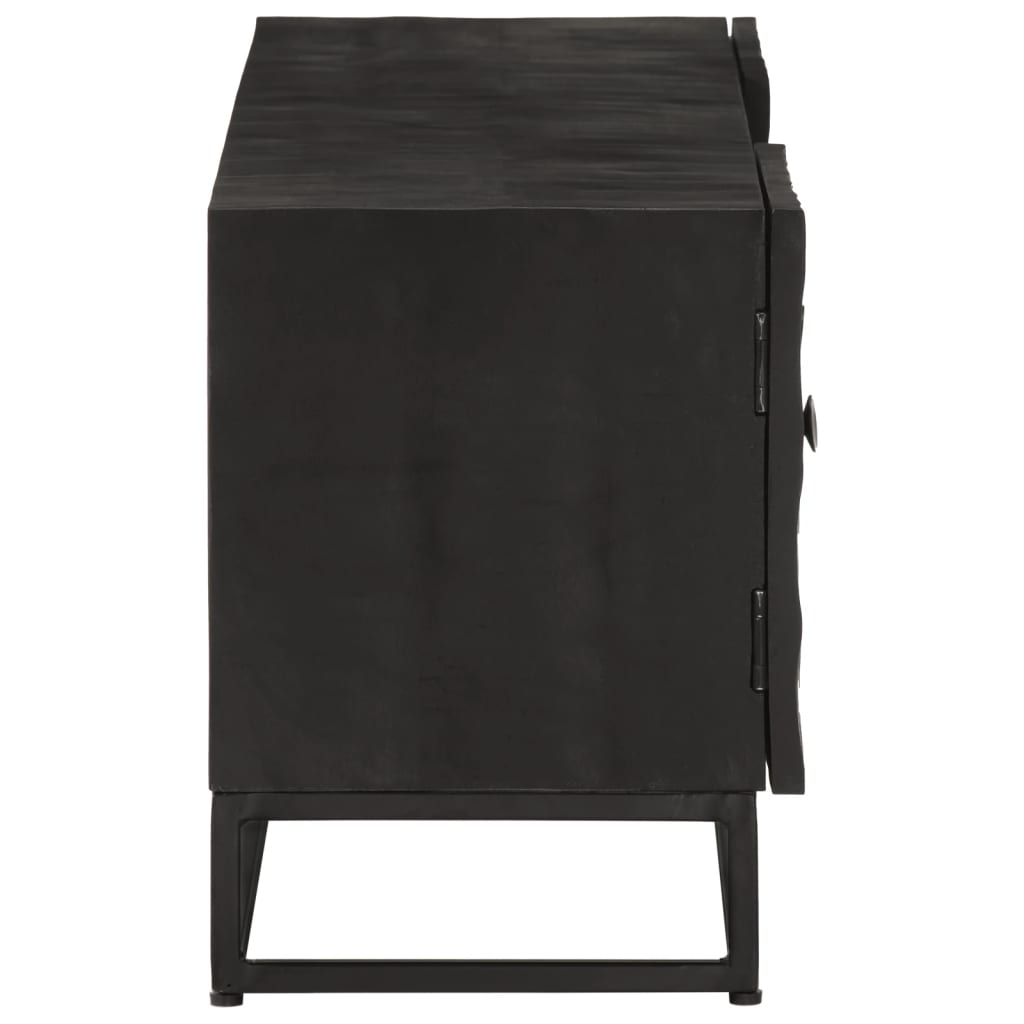 Meuble TV noir 110x30x40 cm bois massif de manguier et fer