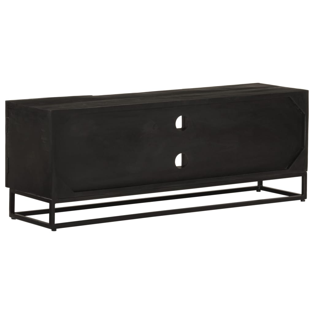 Meuble TV noir 110x30x40 cm bois massif de manguier et fer