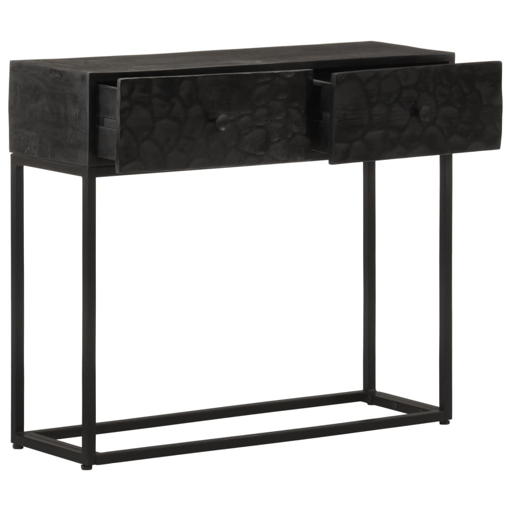 Table console noir 90x30x76 cm bois massif de manguier et fer