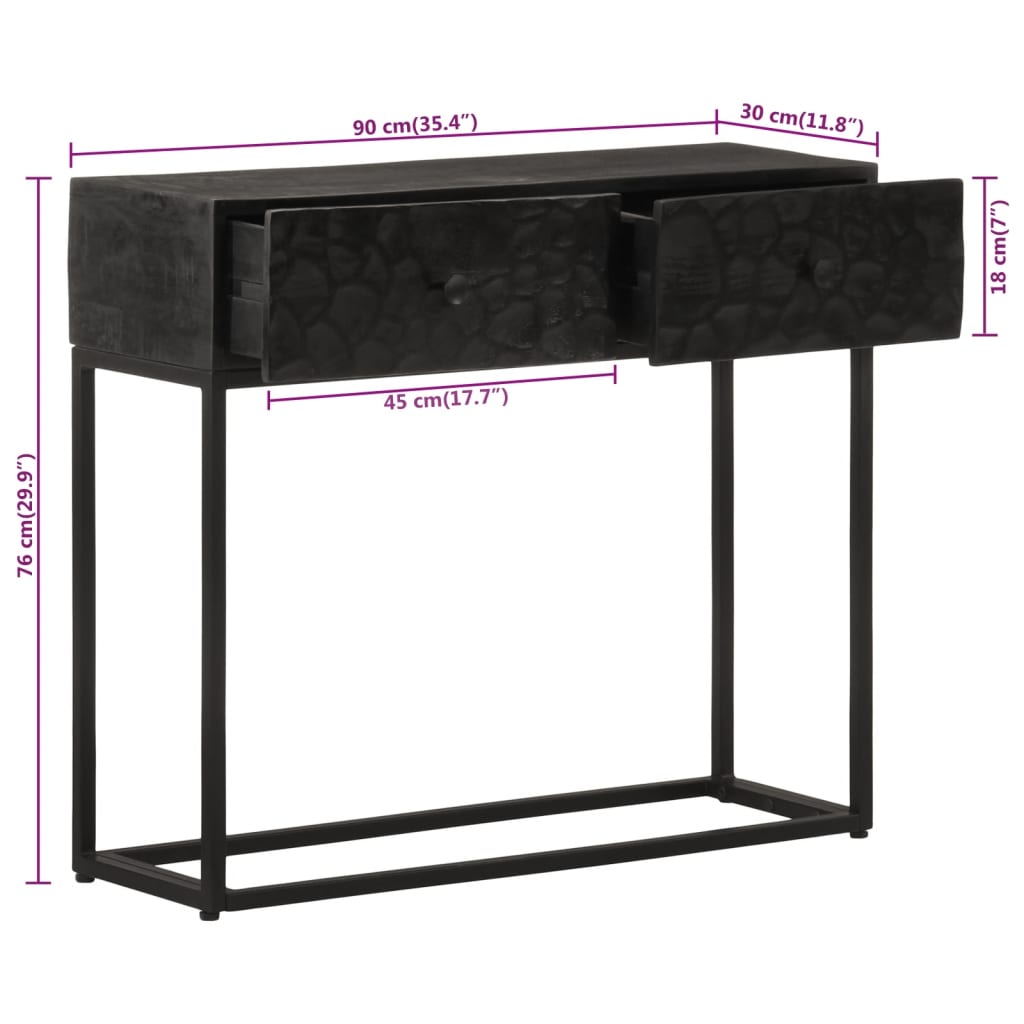 Table console noir 90x30x76 cm bois massif de manguier et fer