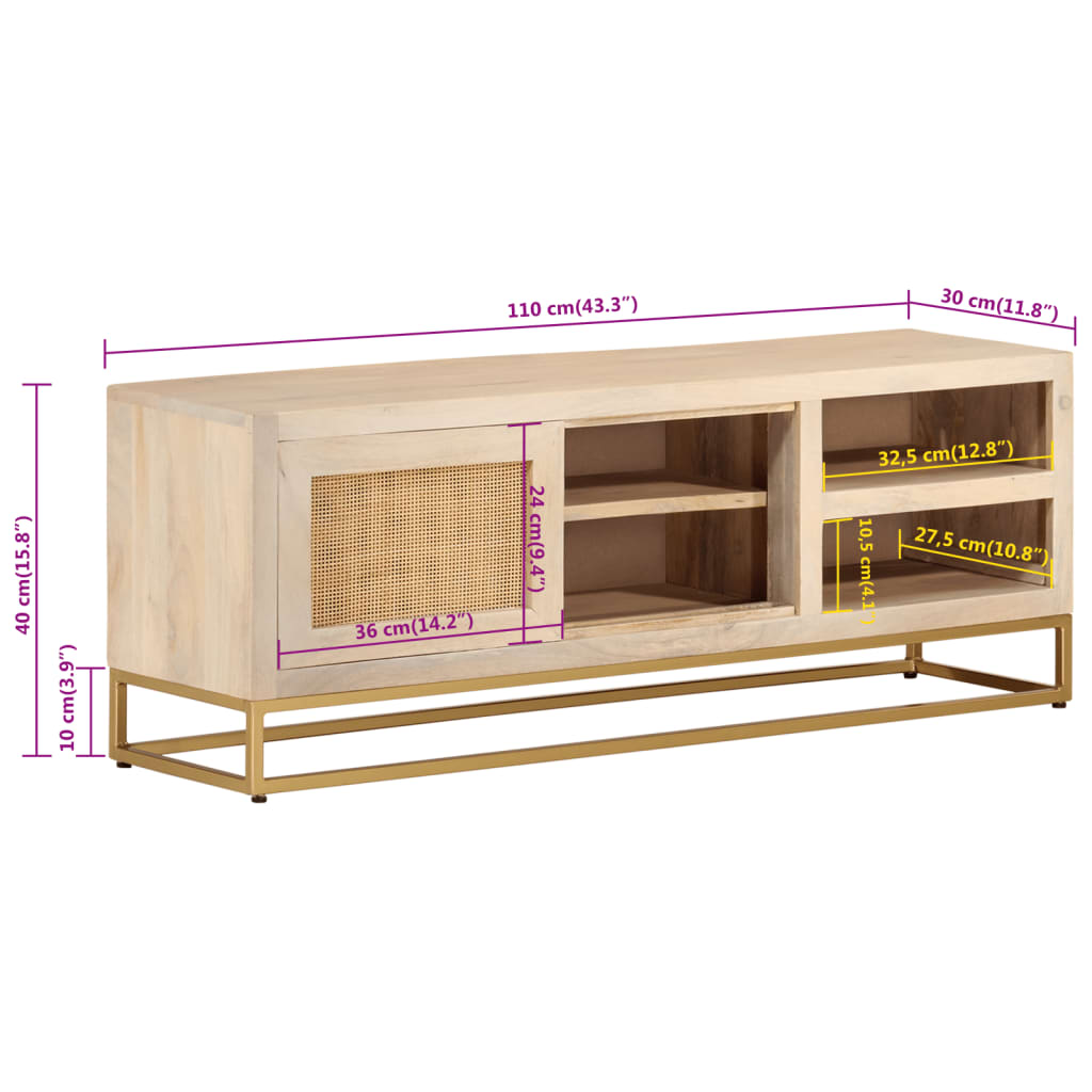 Meuble TV 110x30x40 cm bois massif de manguier et fer