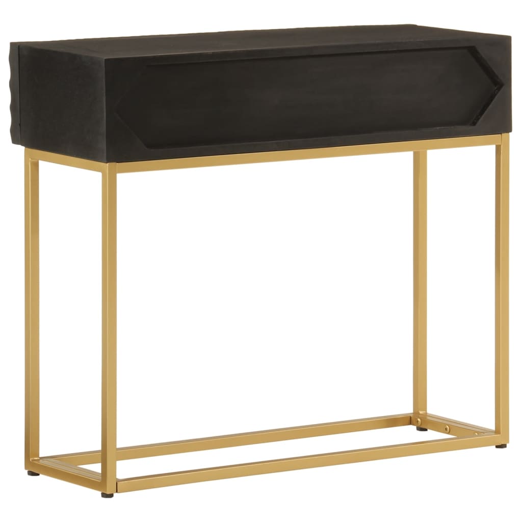 Table console noir 90x30x76 cm bois massif de manguier et fer