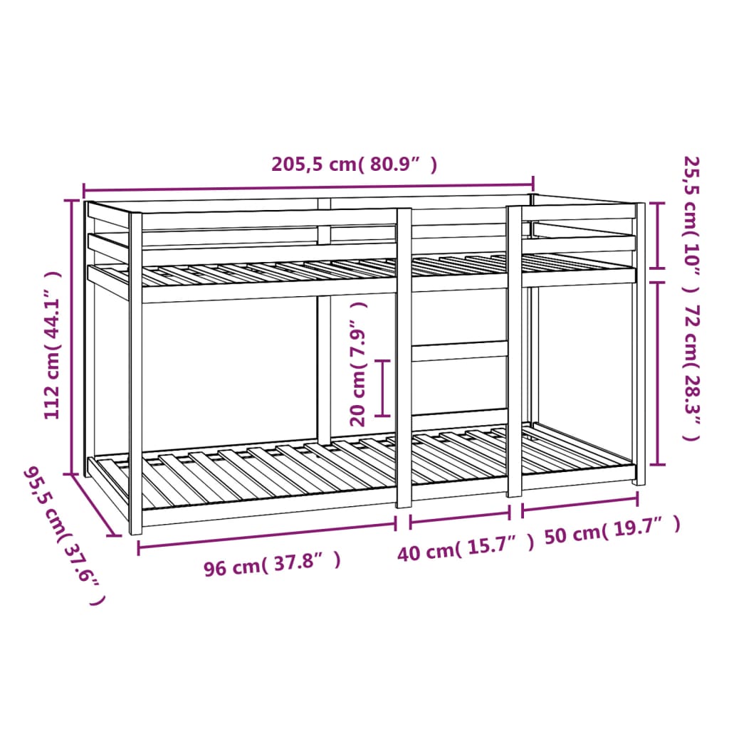 Bunk bed without mattress 90x200 cm solid pine wood