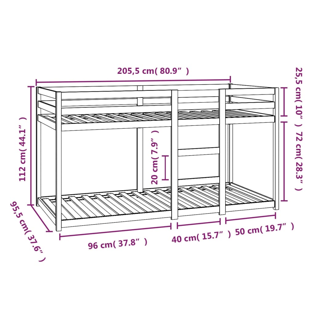 Bunk bed without mattress white 90x200 cm solid pine wood