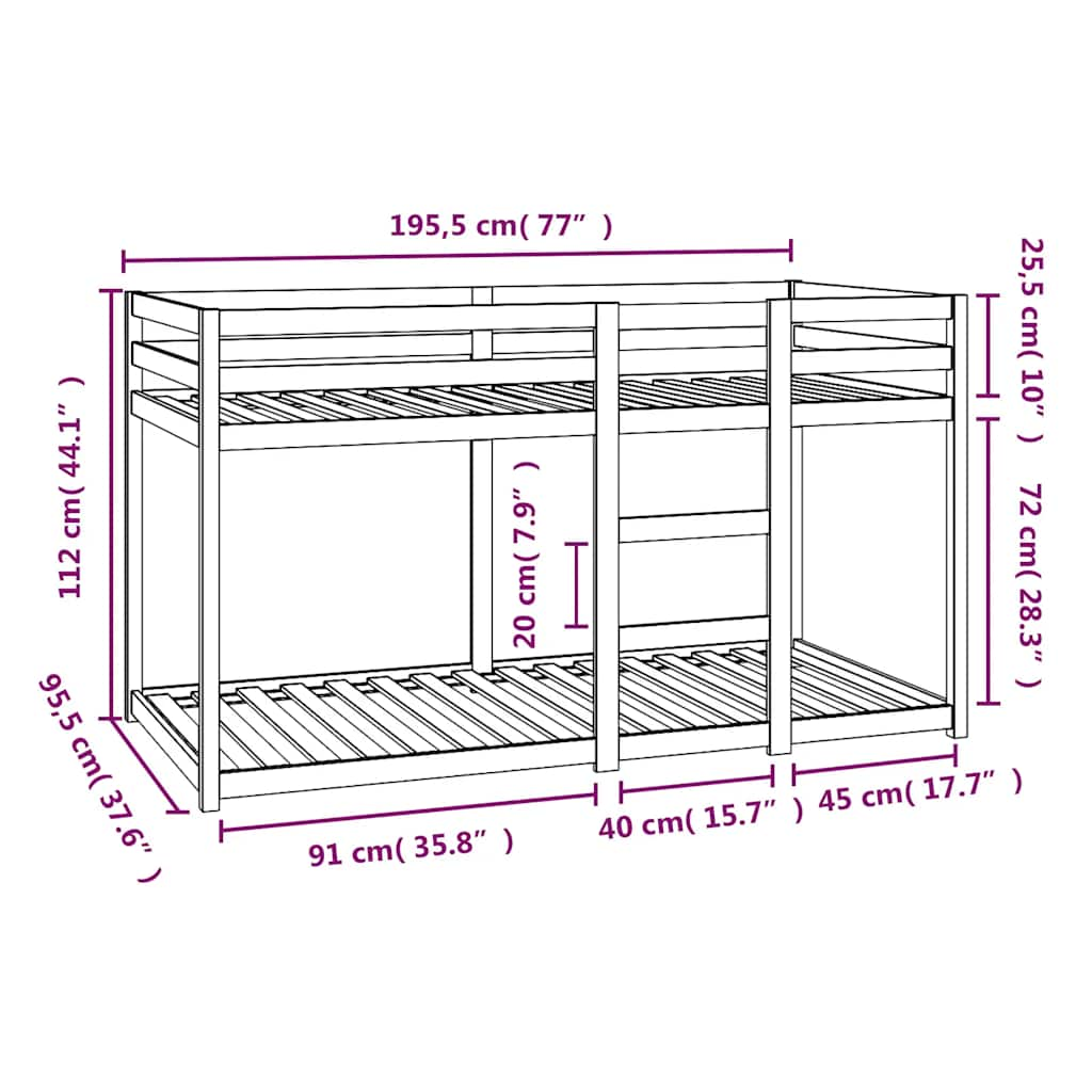 Lit superposé sans matelas 90x190 cm bois de pin massif