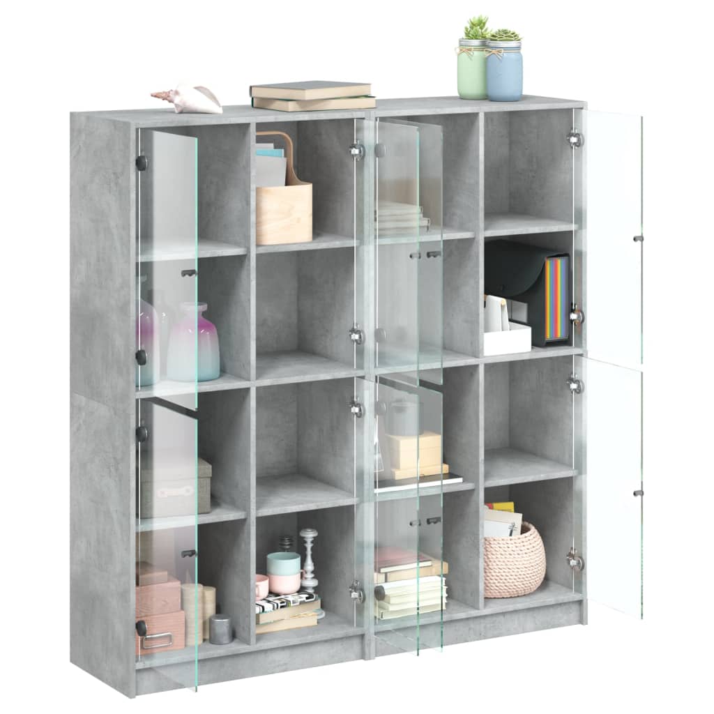 Bookcase with concrete gray doors 136x37x142 cm