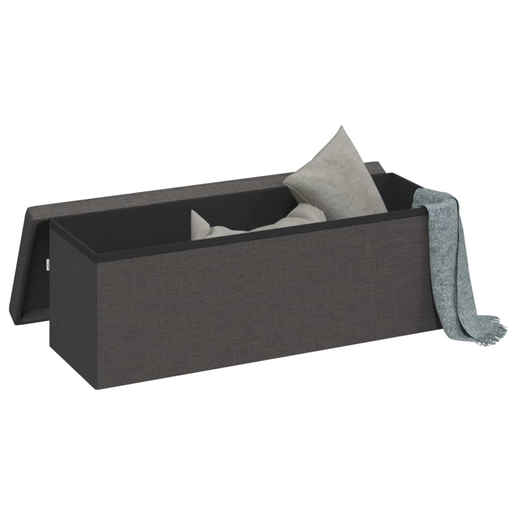 Banc de rangement pliable gris foncé faux lin