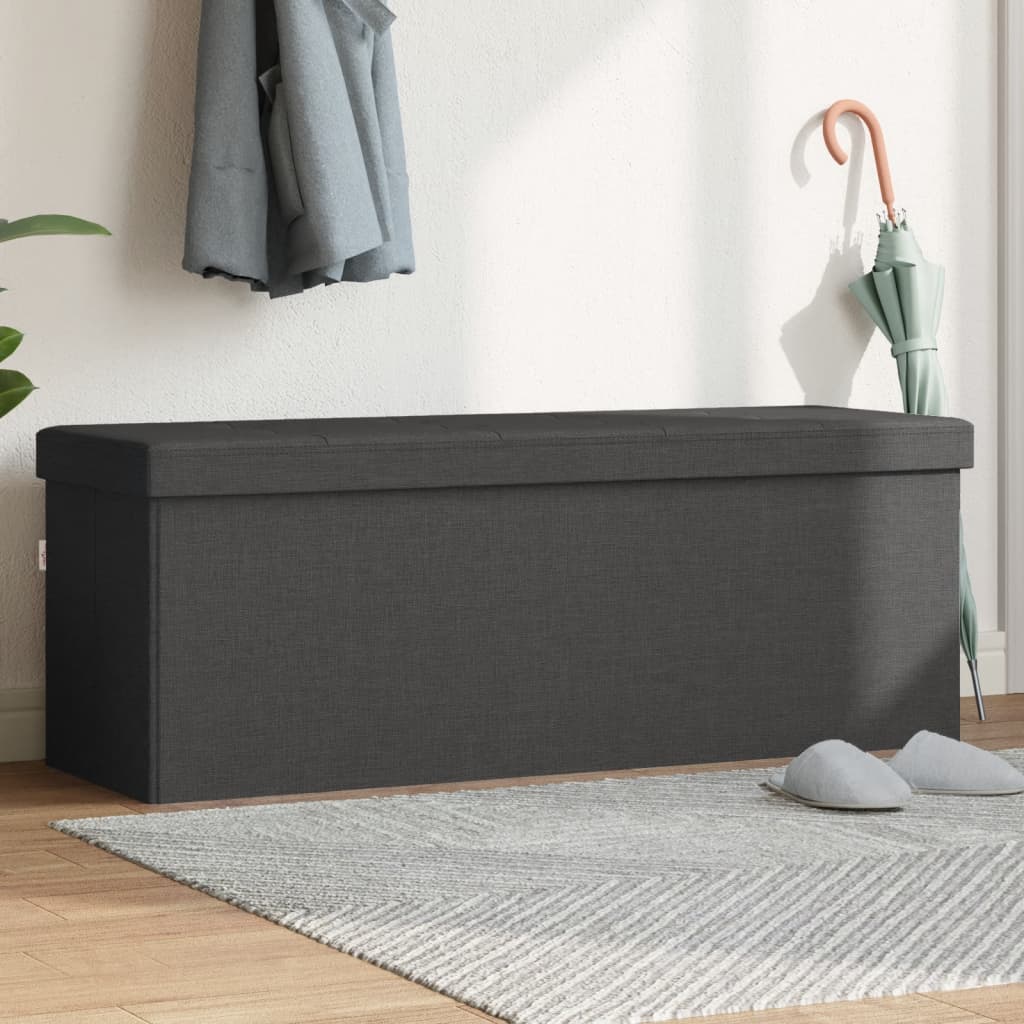 Banc de rangement pliable gris foncé faux lin