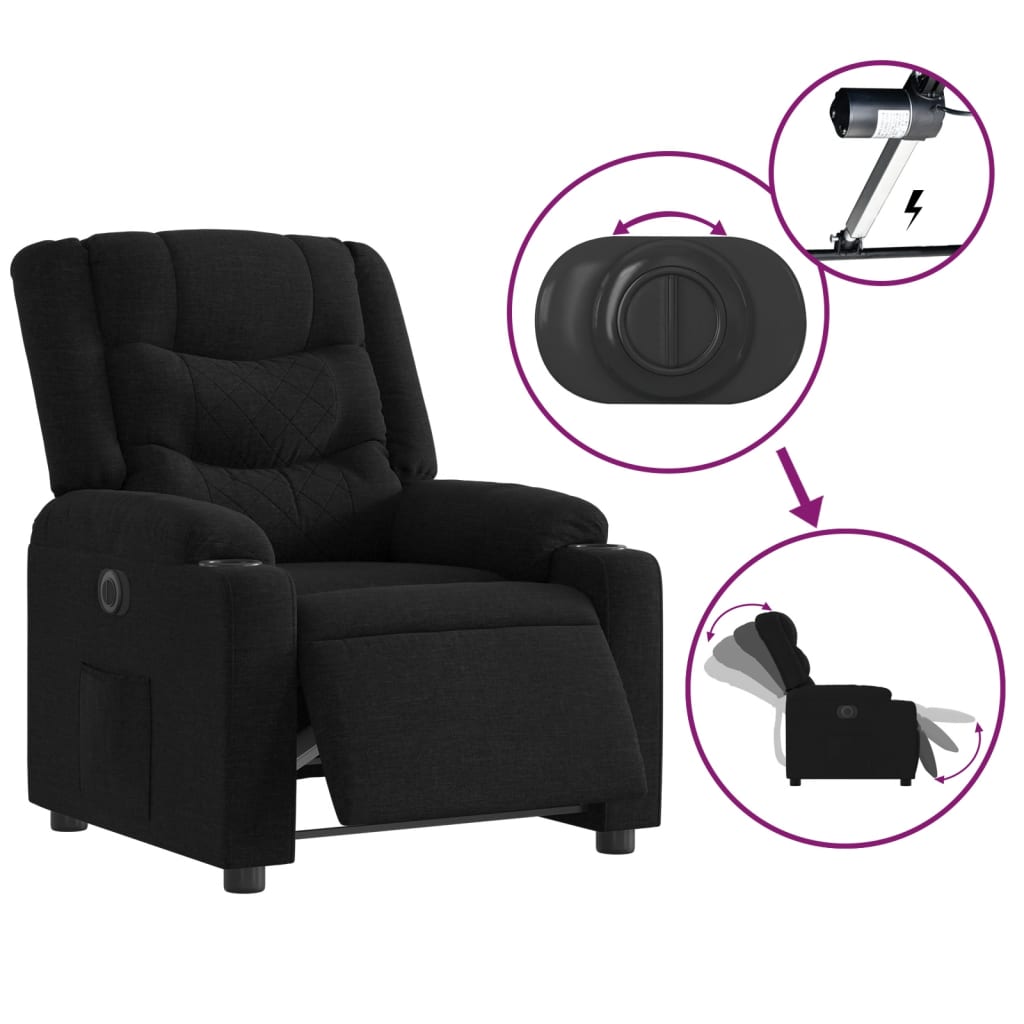 Fauteuil inclinable électrique Noir Tissu