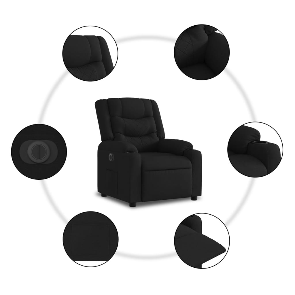 Fauteuil inclinable électrique Noir Tissu