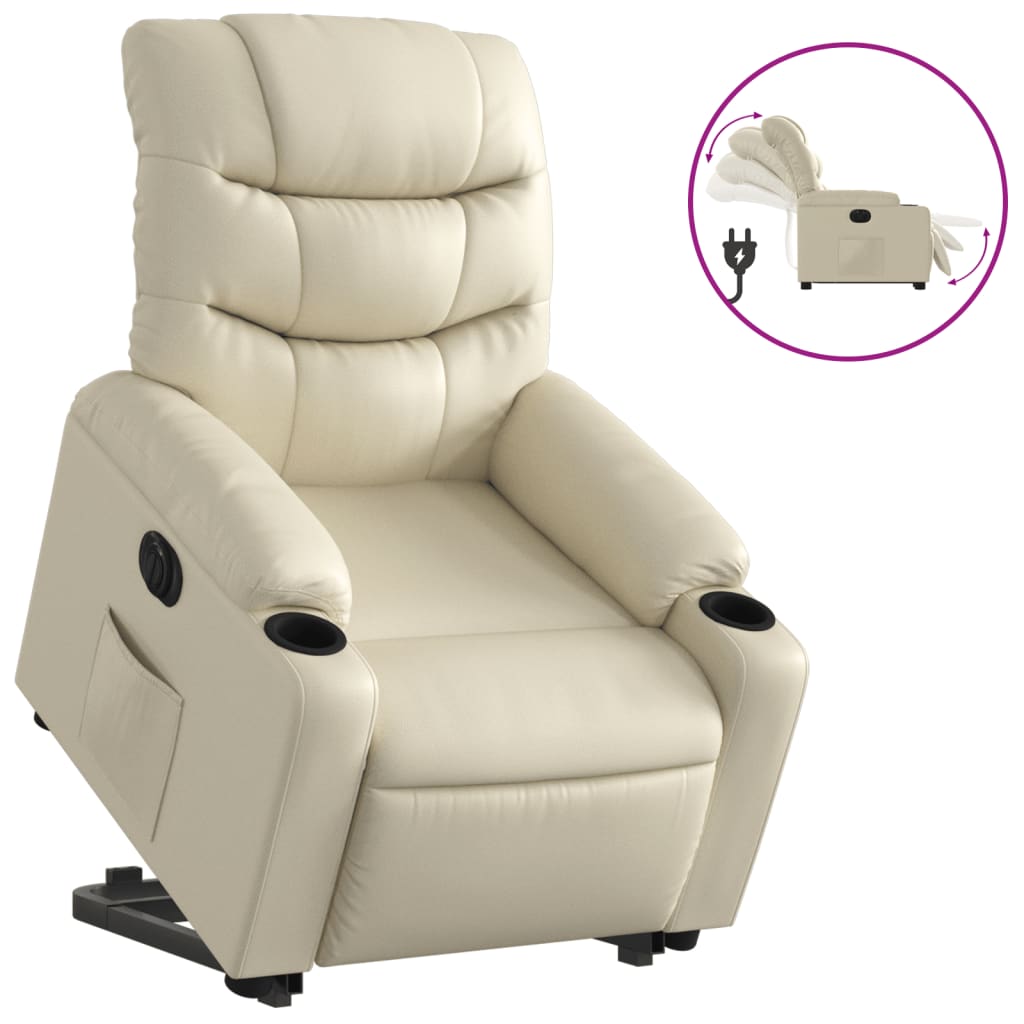 Fauteuil inclinable électrique crème similicuir