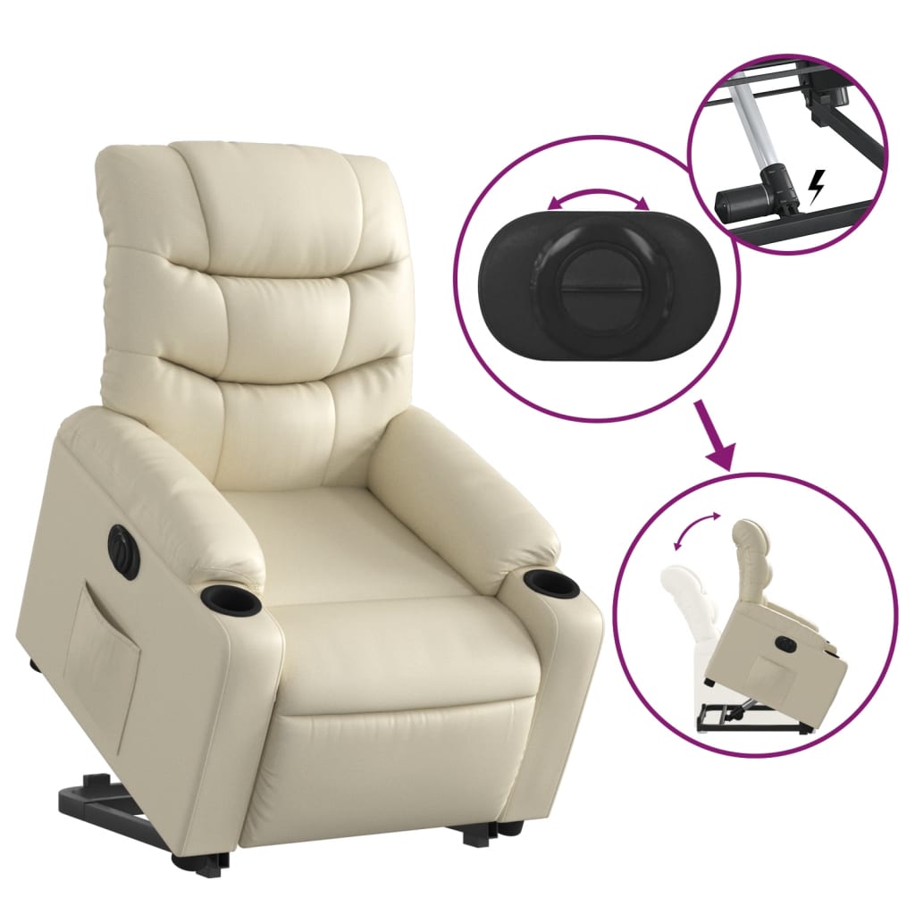 Fauteuil inclinable électrique crème similicuir