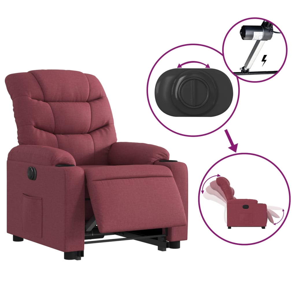 Fauteuil inclinable électrique rouge bordeaux tissu