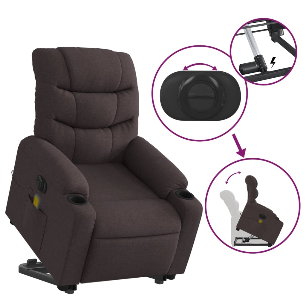 Fauteuil inclinable de massage électrique Marron foncé Tissu