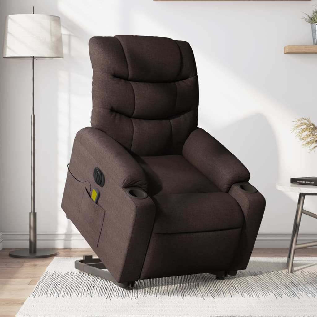 Fauteuil inclinable de massage électrique Marron foncé Tissu