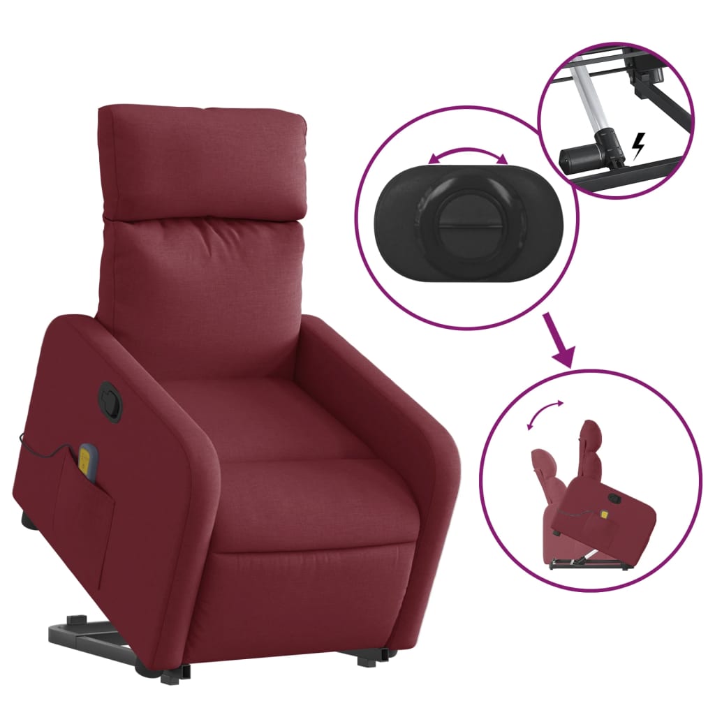 Fauteuil inclinable de massage Rouge bordeaux Tissu