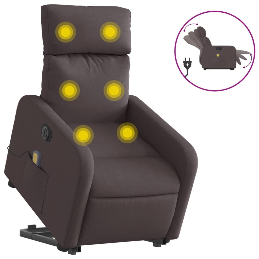 Fauteuil inclinable de massage électrique Marron foncé Tissu