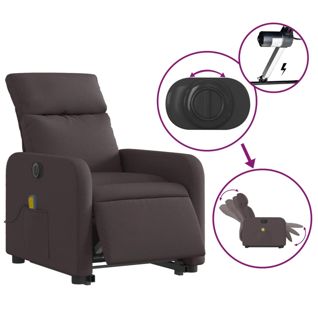 Fauteuil inclinable de massage électrique Marron foncé Tissu