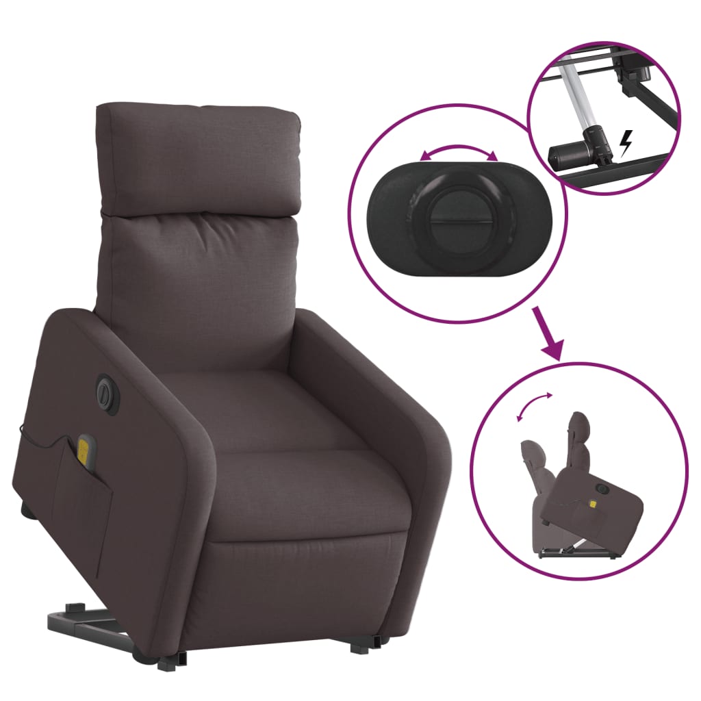 Fauteuil inclinable de massage électrique Marron foncé Tissu