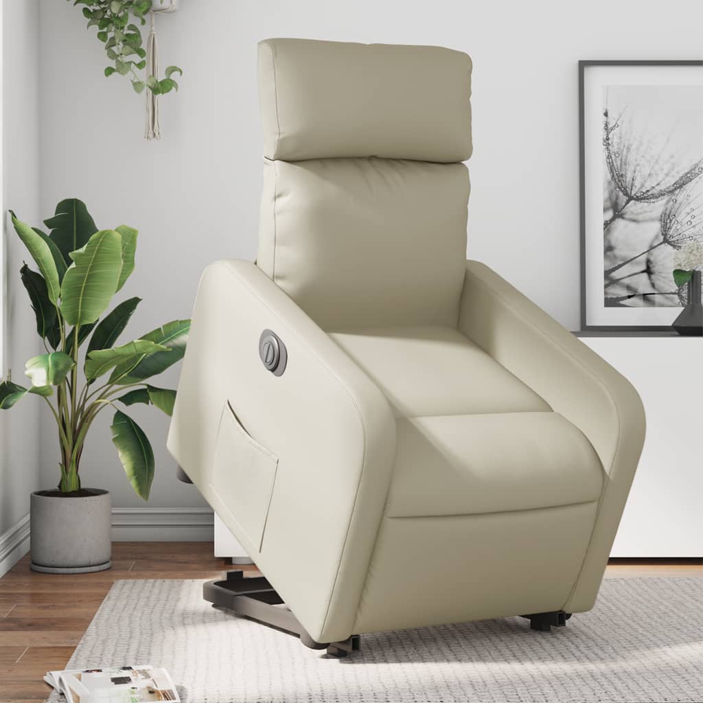 Fauteuil inclinable électrique crème similicuir