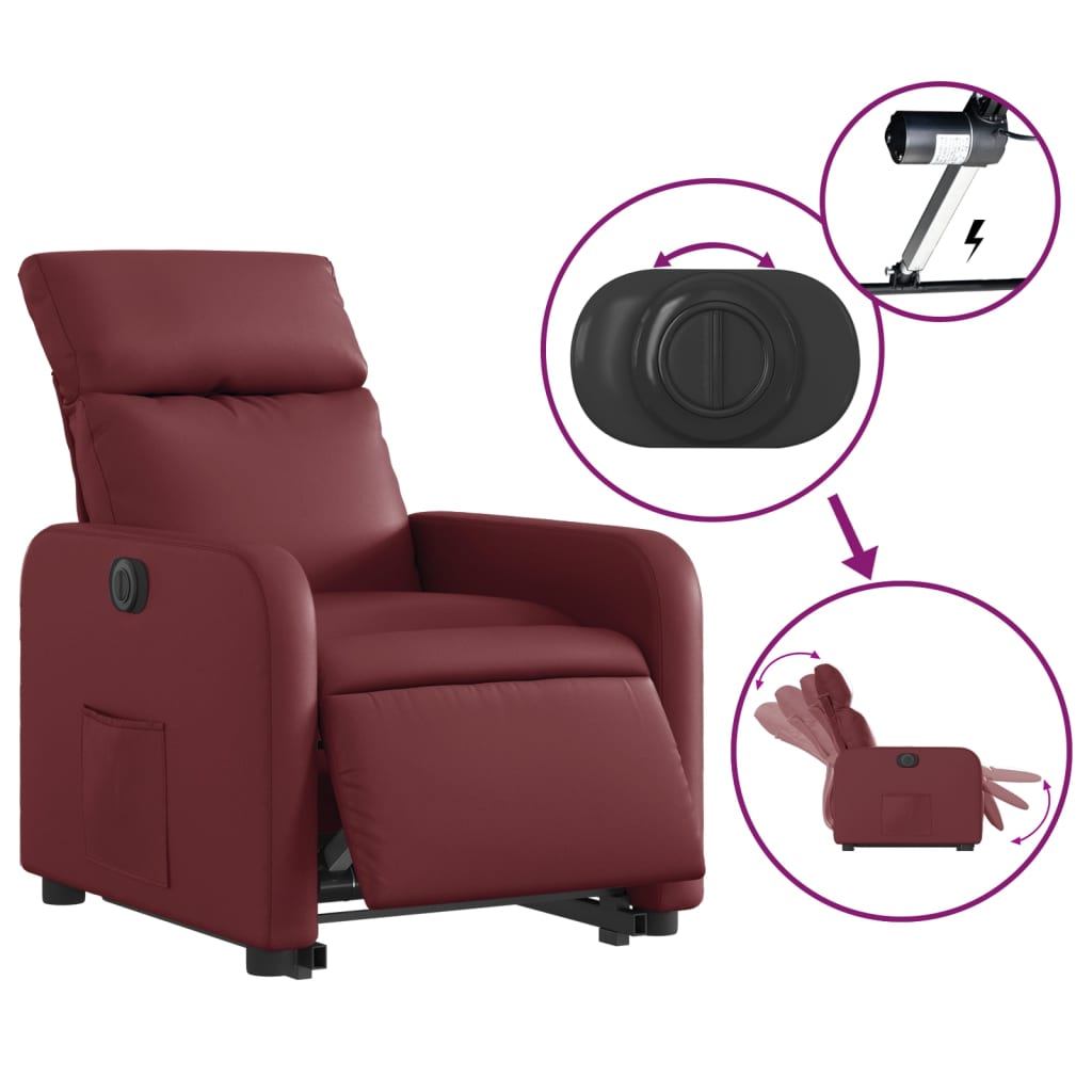 Fauteuil inclinable électrique rouge bordeaux similicuir