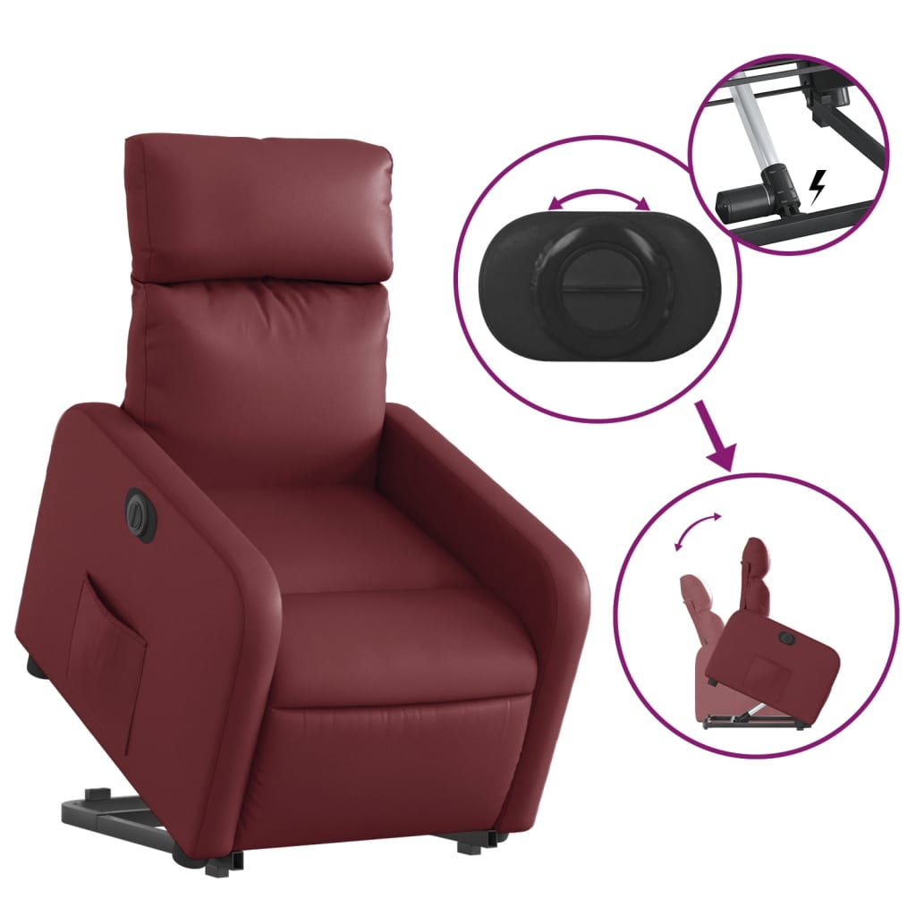 Fauteuil inclinable électrique rouge bordeaux similicuir