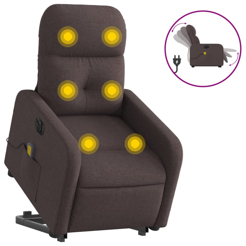 Fauteuil inclinable de massage électrique Marron foncé Tissu