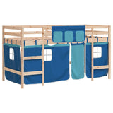 Lit mezzanine enfants avec rideaux sans matelas bleu 80x200cm