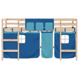 Lit mezzanine enfants avec rideaux sans matelas bleu 80x200cm