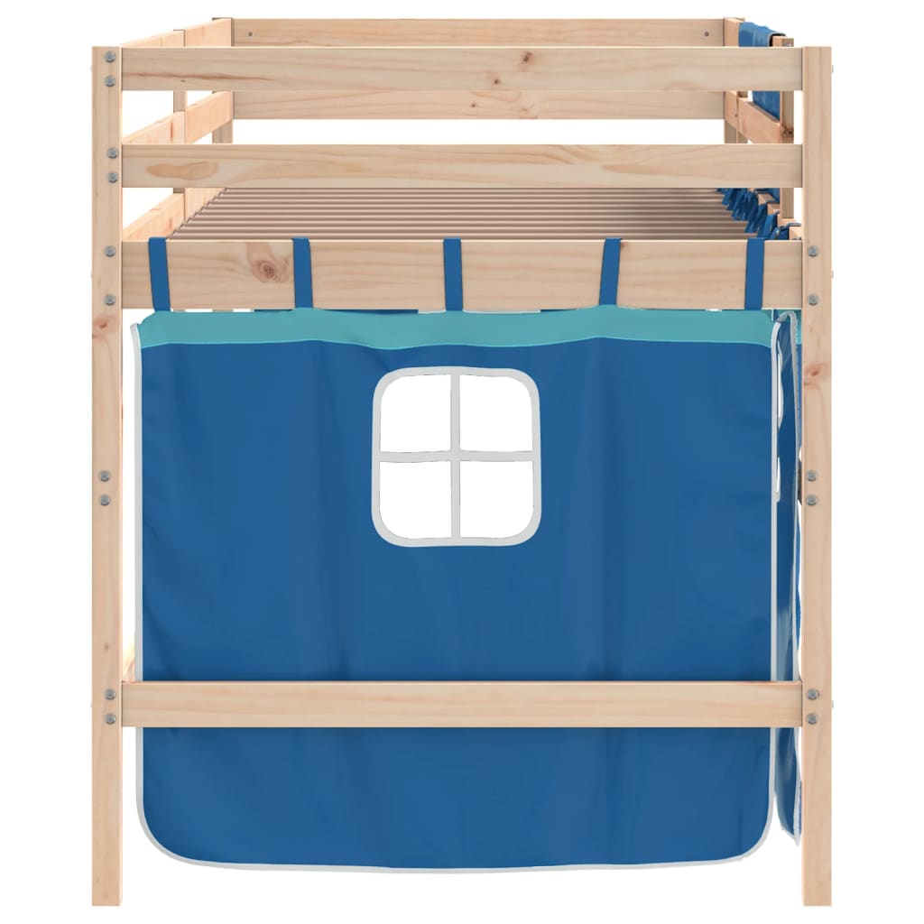 Lit mezzanine enfants avec rideaux sans matelas bleu 80x200cm