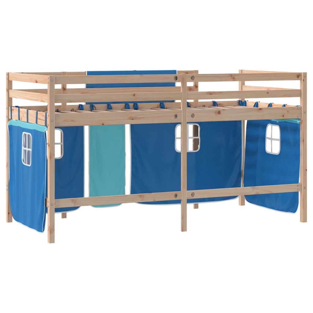 Lit mezzanine enfants avec rideaux sans matelas bleu 80x200cm