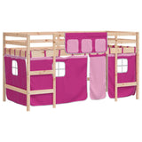 Lit mezzanine enfants avec rideaux sans matelas rose 80x200cm