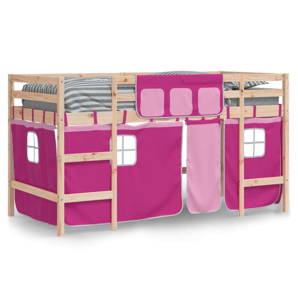 Lit mezzanine enfants avec rideaux sans matelas rose 80x200cm