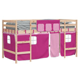 Lit mezzanine enfants avec rideaux sans matelas rose 80x200cm