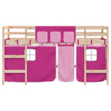 Lit mezzanine enfants avec rideaux sans matelas rose 80x200cm