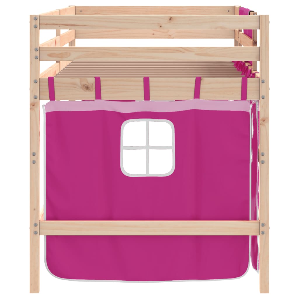 Lit mezzanine enfants avec rideaux sans matelas rose 80x200cm